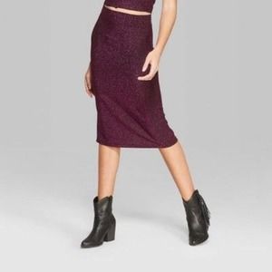 Wild Fable magenta purple glitter sparkle pencil skirt knee length midi Size XXL
